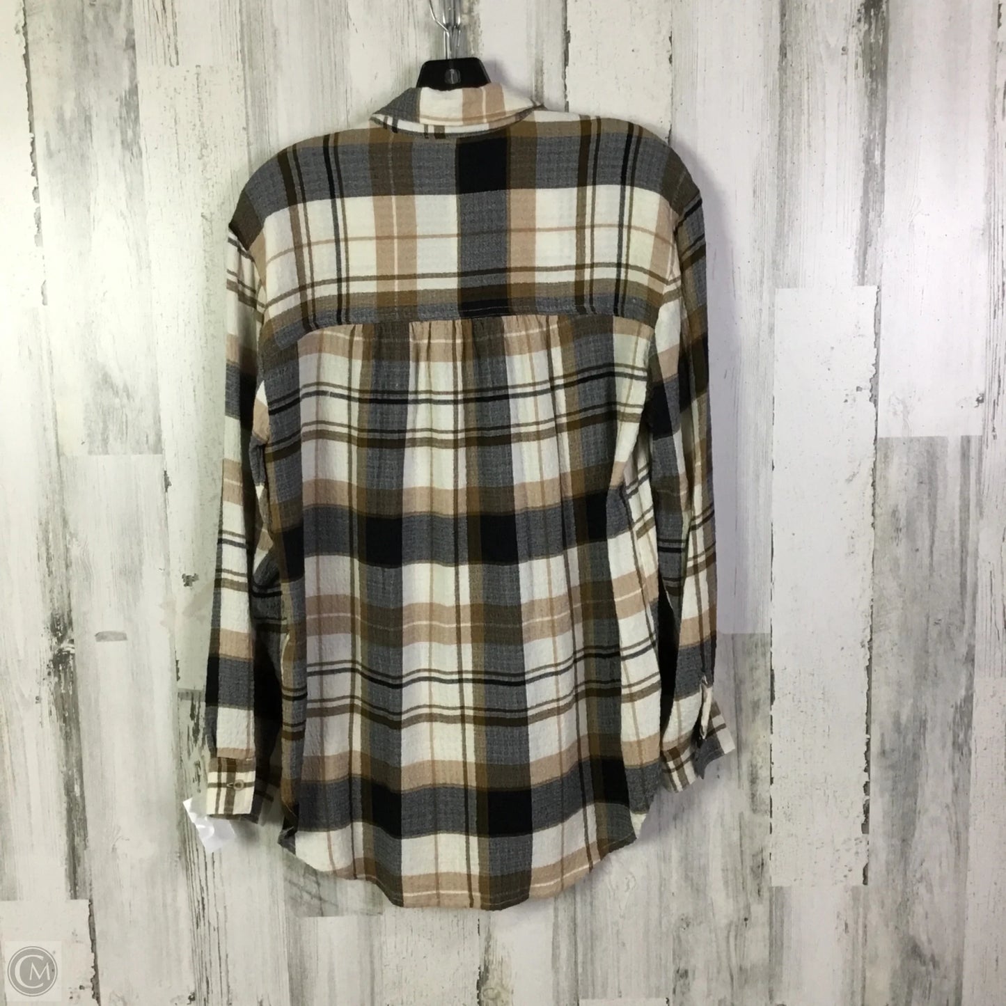 Blouse Long Sleeve By Pilcro In Brown & Cream, Size: S