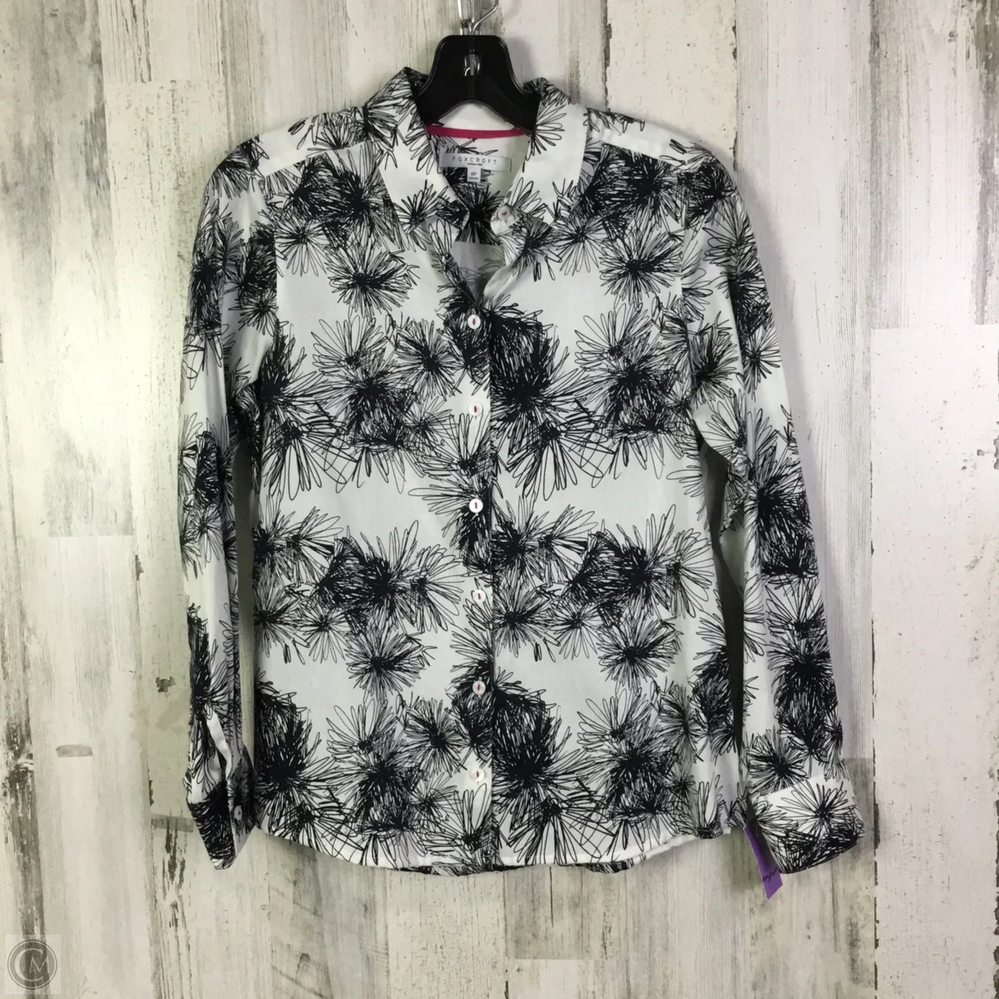 Blouse Long Sleeve By Foxcroft In Black & White, Size: Sp