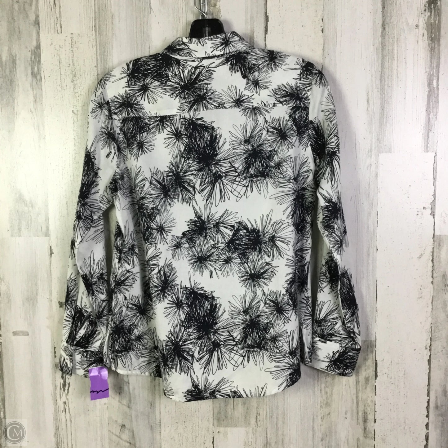 Blouse Long Sleeve By Foxcroft In Black & White, Size: Sp