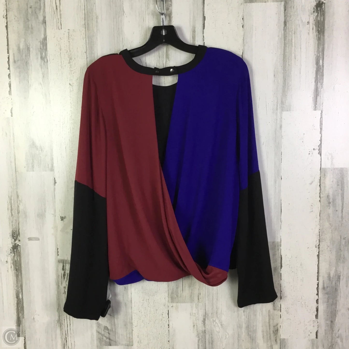 Blouse Long Sleeve By Bcbgmaxazria In Black & Red, Size: L