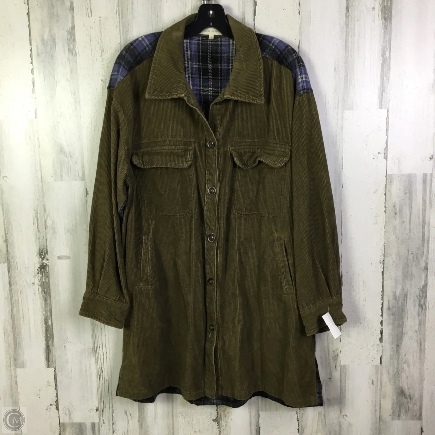 Jacket Shirt By Clothes Mentor In Blue & Brown, Size: L