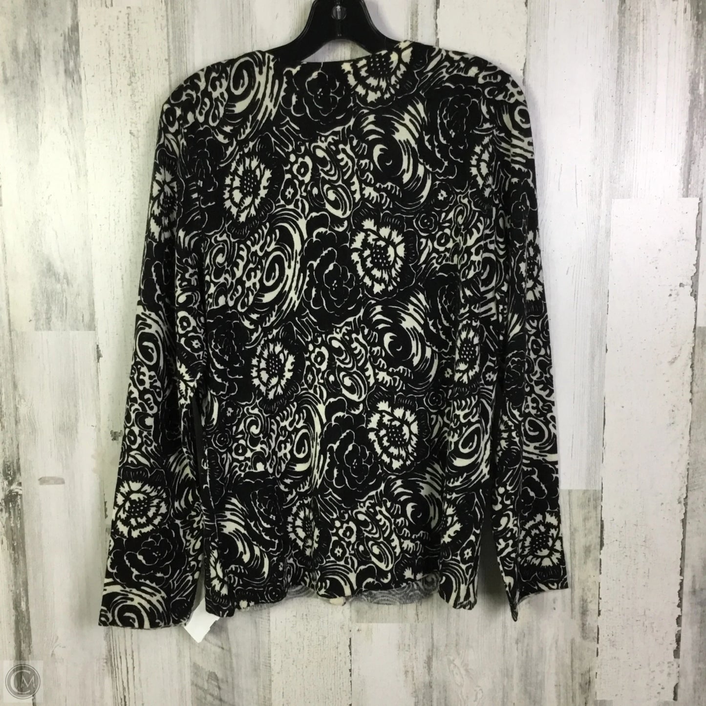 Sweater Cardigan By Talbots In Black & Cream, Size: L