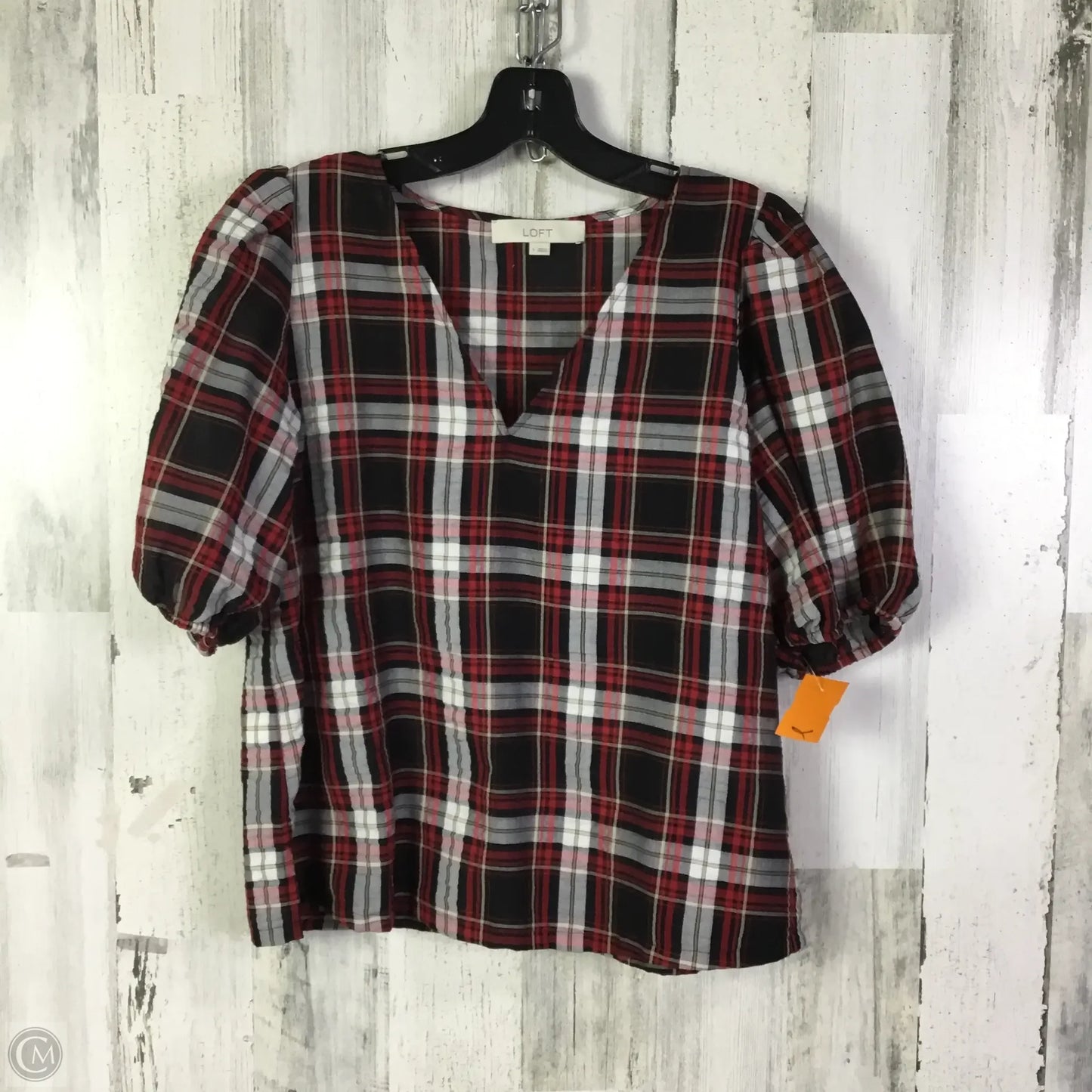 Top Short Sleeve By Loft In Black & Red, Size: S
