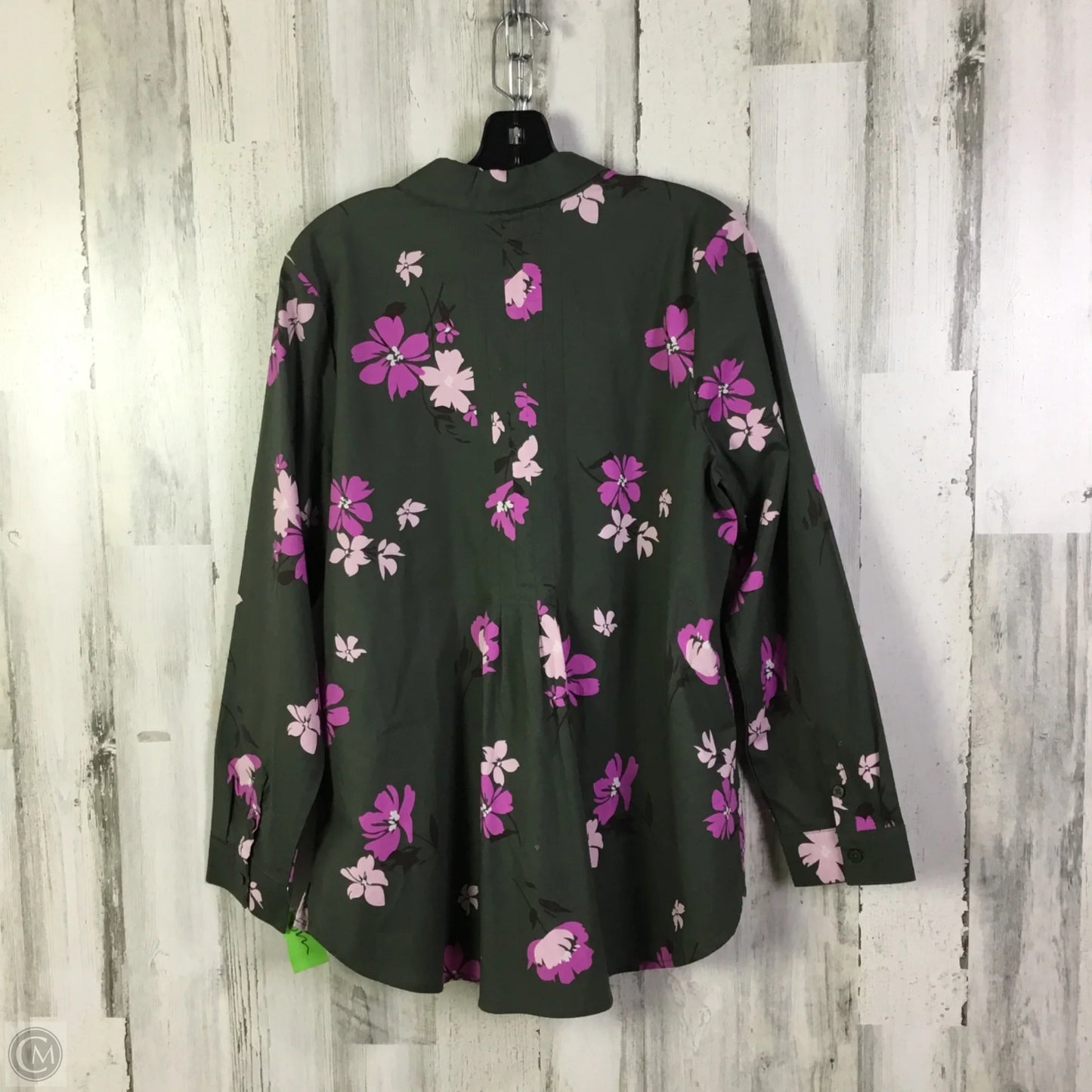 Blouse Long Sleeve By Denim And Co Qvc In Green & Pink, Size: L