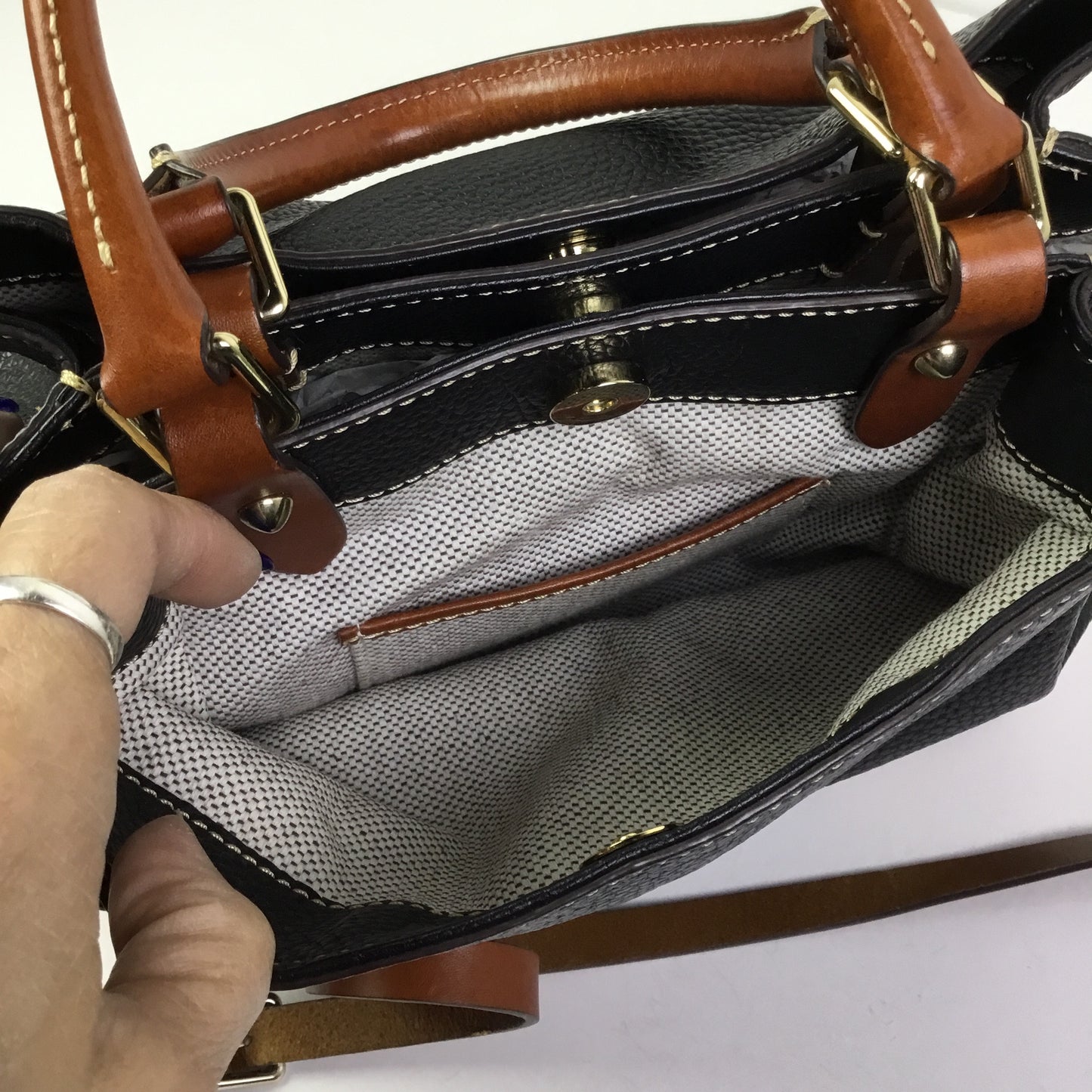 Handbag Designer By Dooney And Bourke In Black & Brown, Size:Medium
