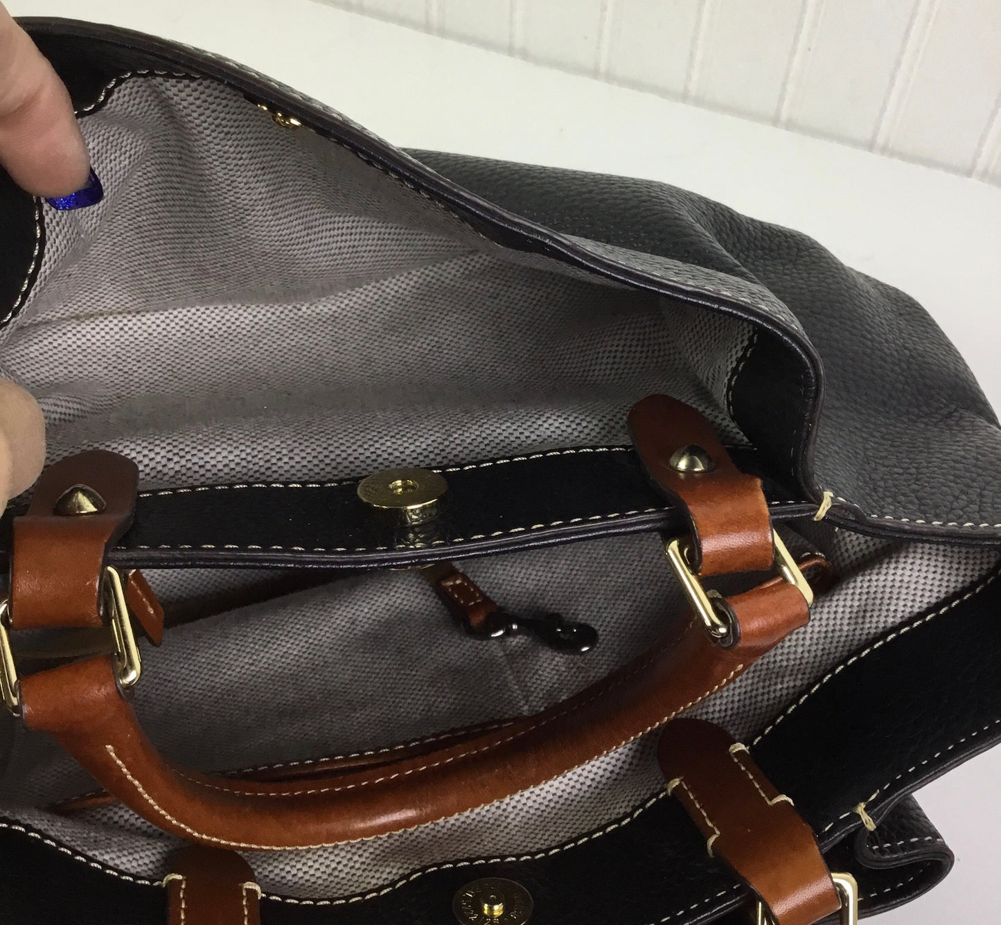 Handbag Designer By Dooney And Bourke In Black & Brown, Size:Medium