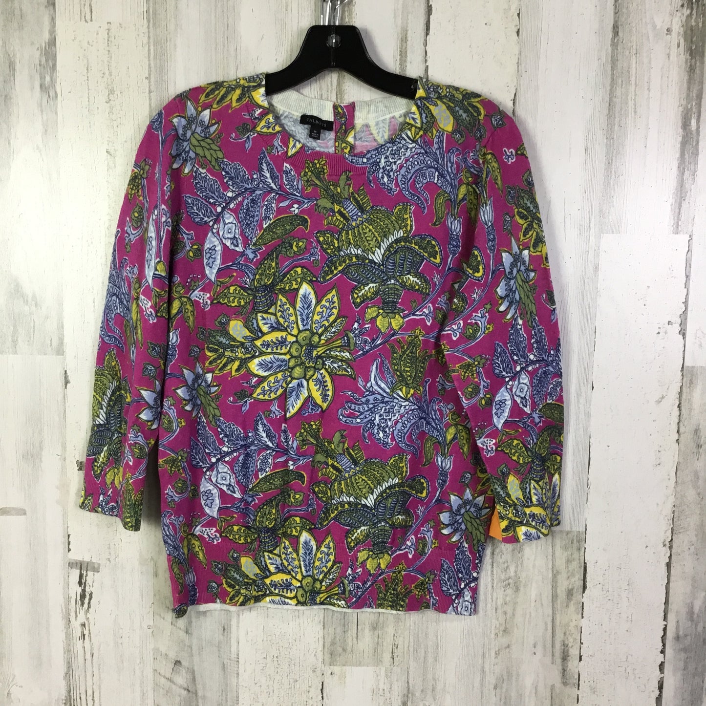 Top 3/4 Sleeve By Talbots In Pink & Yellow, Size:M
