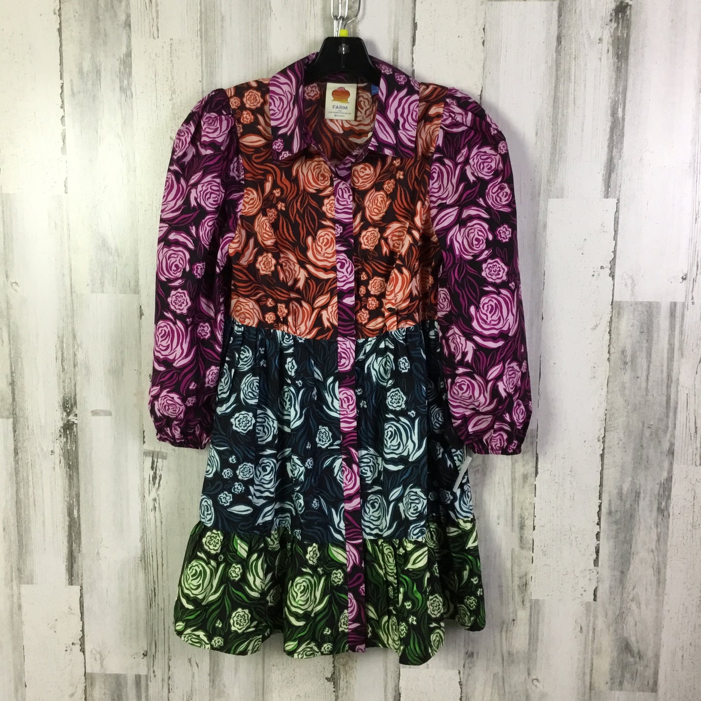 Dress Casual Short By Farm Rio In Black & Purple, Size:S