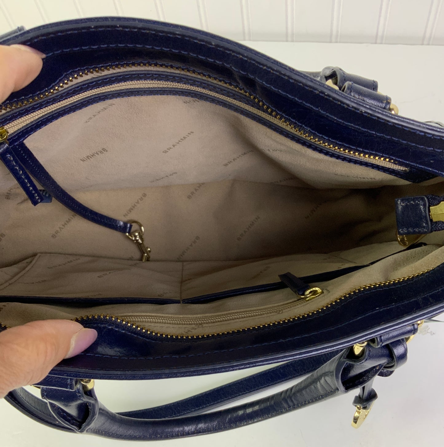 Handbag Designer By Brahmin In Blue, Size:Medium