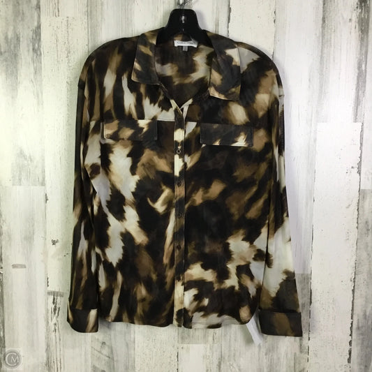 Blouse Long Sleeve By Calvin Klein In Black & Brown, Size: S