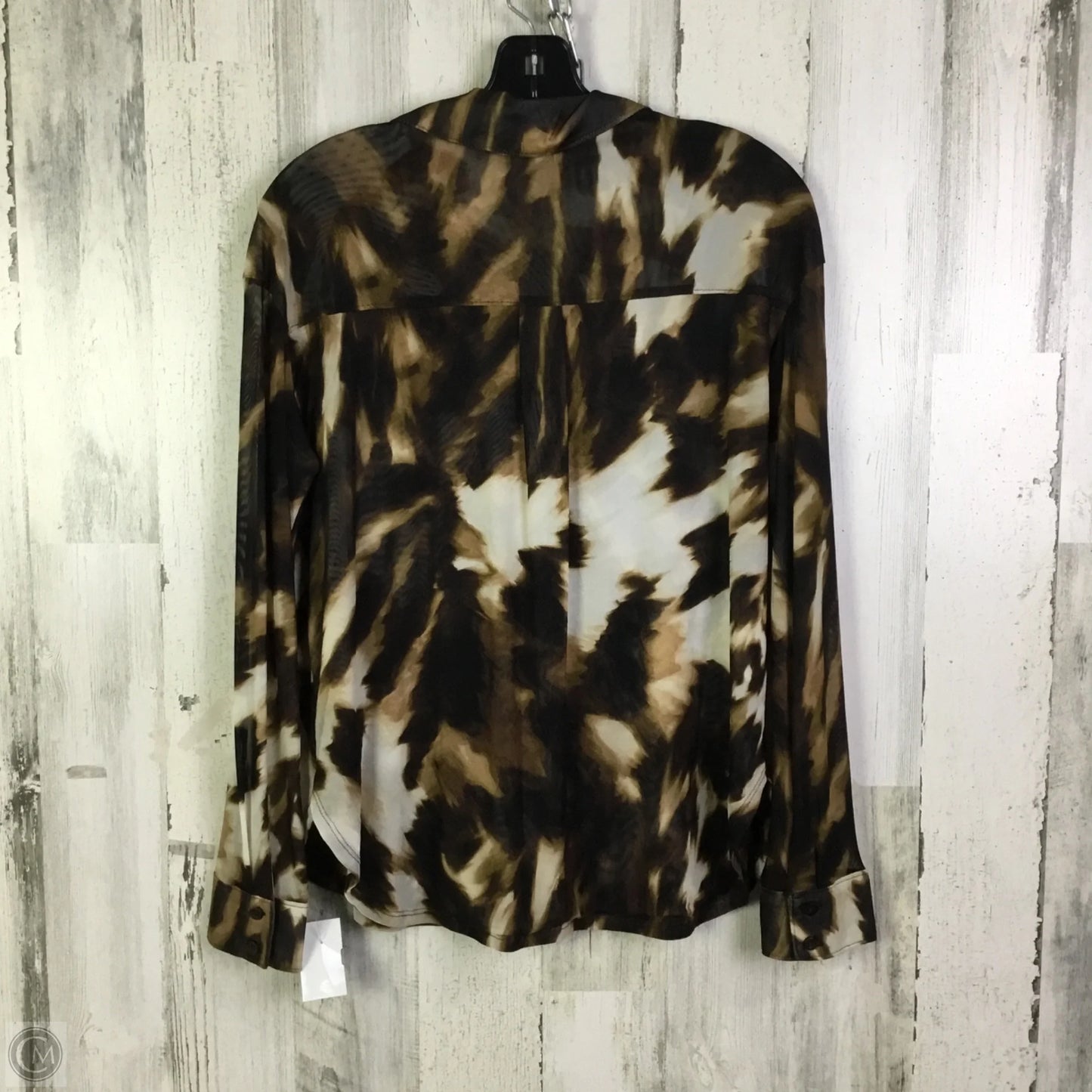 Blouse Long Sleeve By Calvin Klein In Black & Brown, Size: S