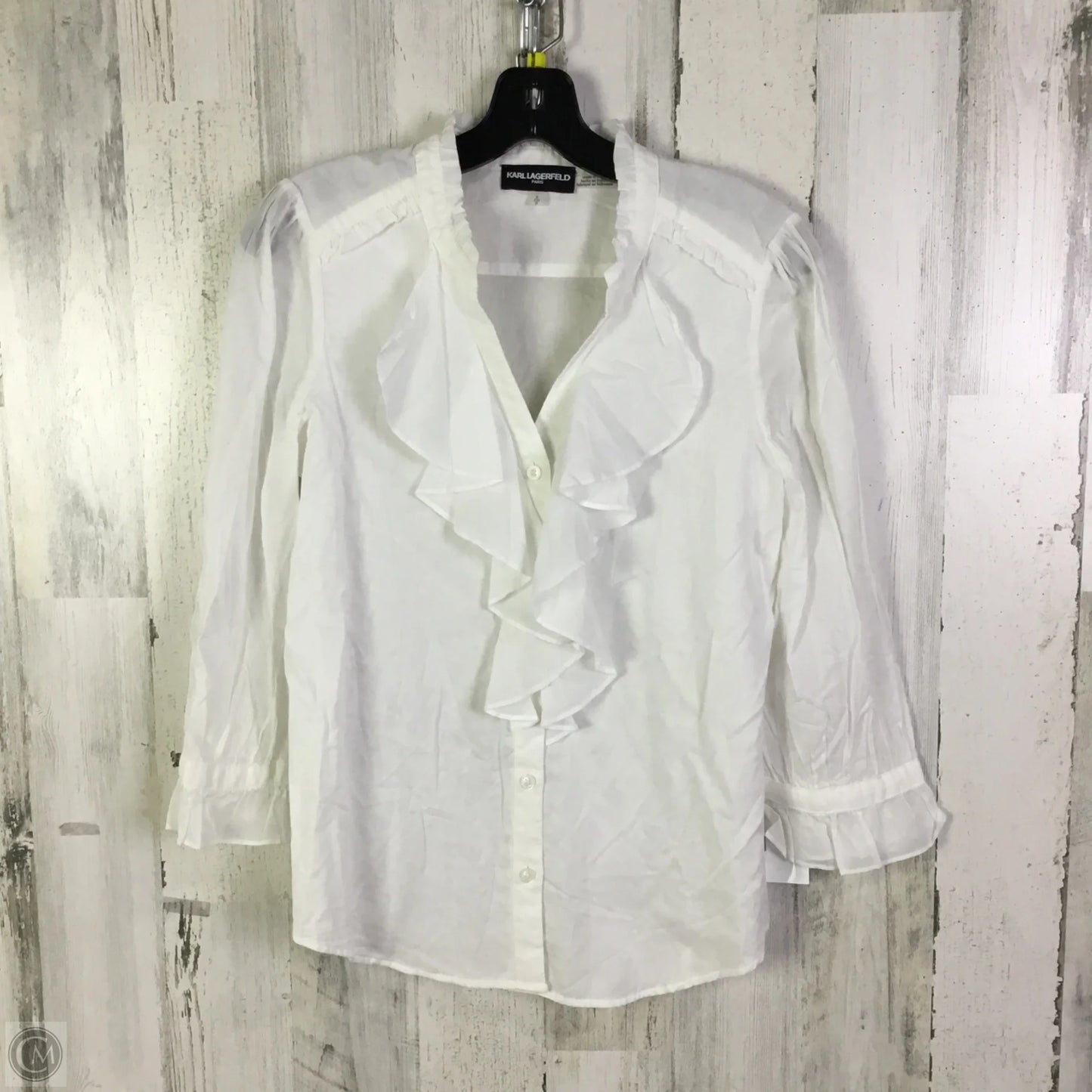 Blouse Designer By Karl Lagerfeld In White, Size: S