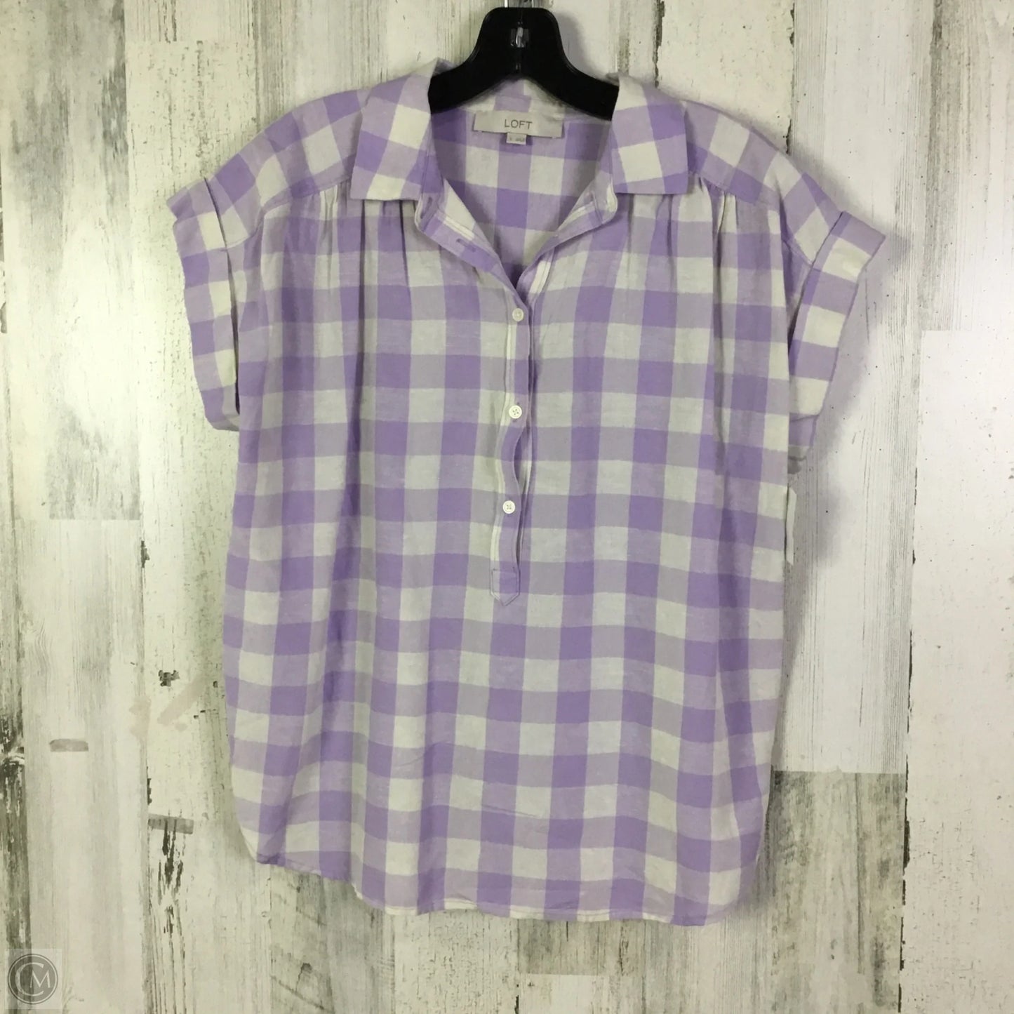 Blouse Short Sleeve By Loft In Purple & White, Size: S