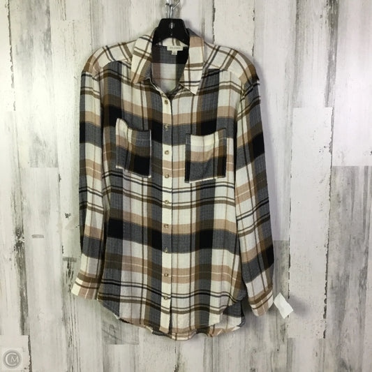 Blouse Long Sleeve By Pilcro In Brown & Cream, Size: S