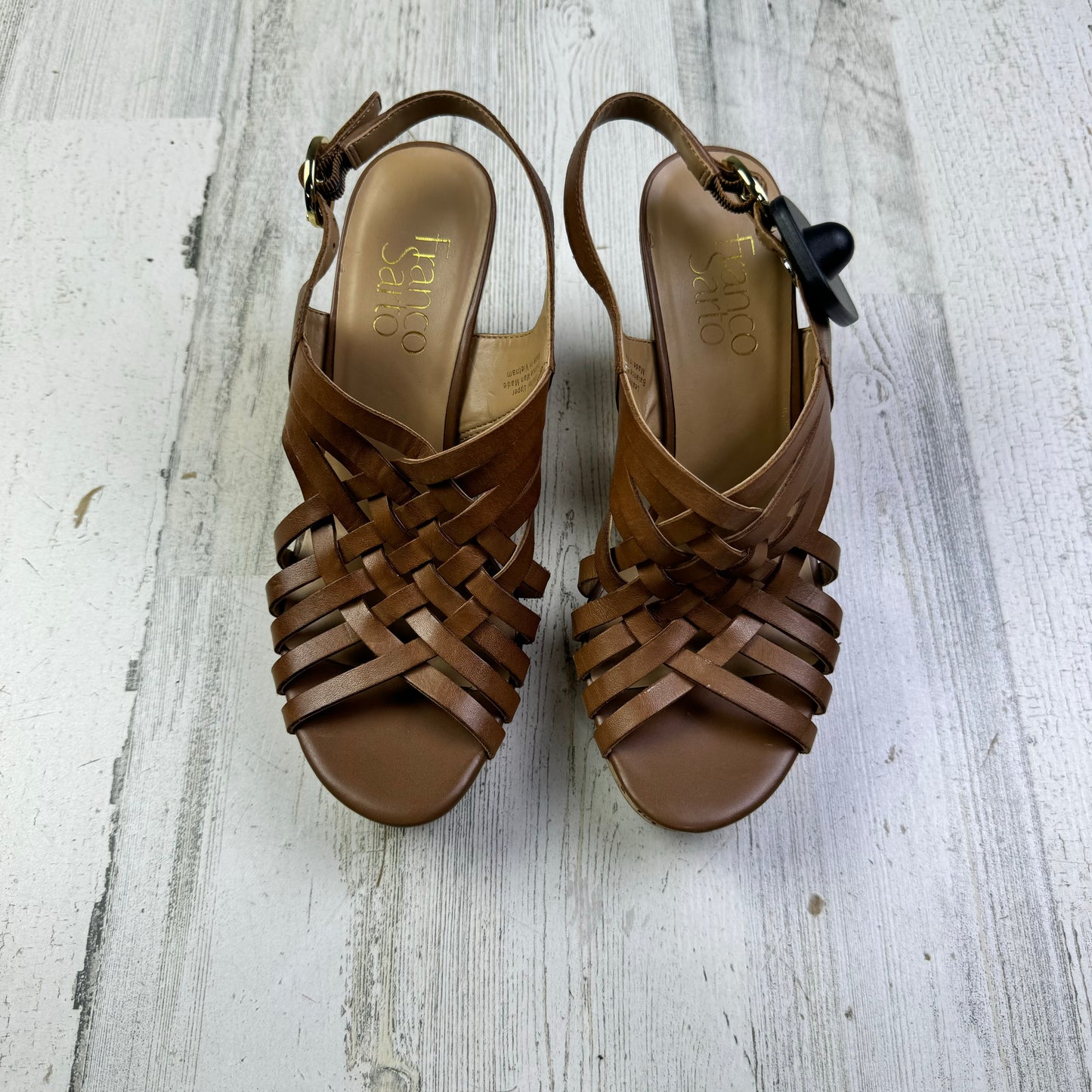 Brown Sandals Heels Wedge Franco Sarto, Size 6