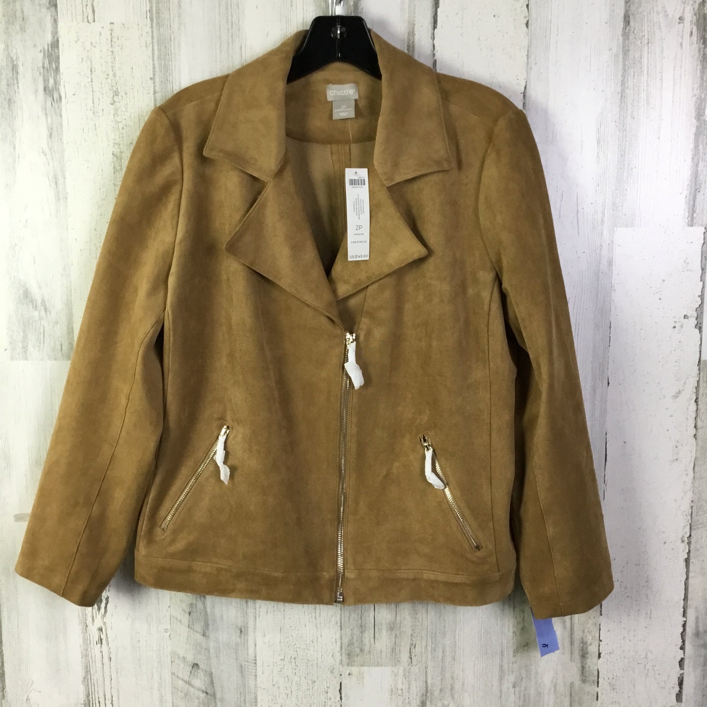 Jacket Moto By Chicos In Tan, Size: L