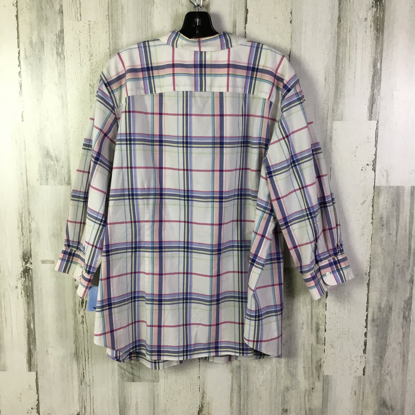 Blouse Long Sleeve By Chaps In Blue & White, Size: 2x