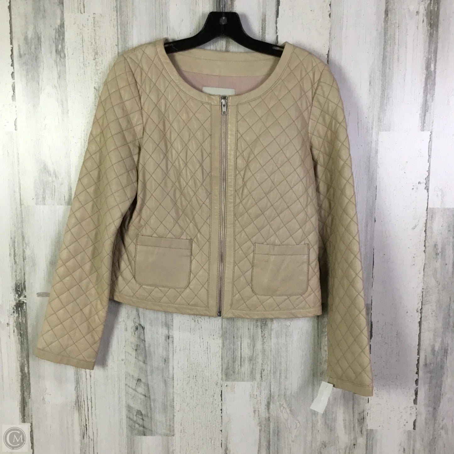 Jacket Leather By Hinge In Beige, Size: M