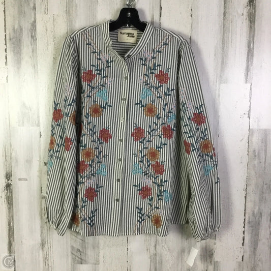 Top Long Sleeve By Savanna Jane In Grey & White, Size: L