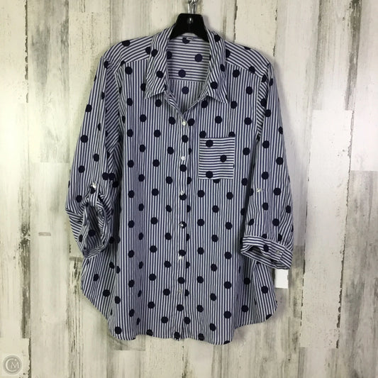 Blouse Long Sleeve By Rebecca Malone In Blue & White, Size: 2x