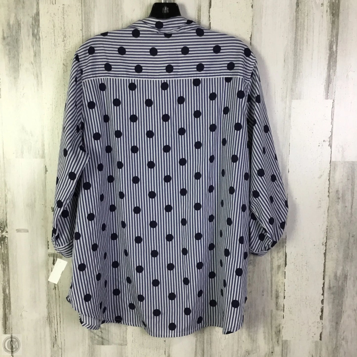 Blouse Long Sleeve By Rebecca Malone In Blue & White, Size: 2x