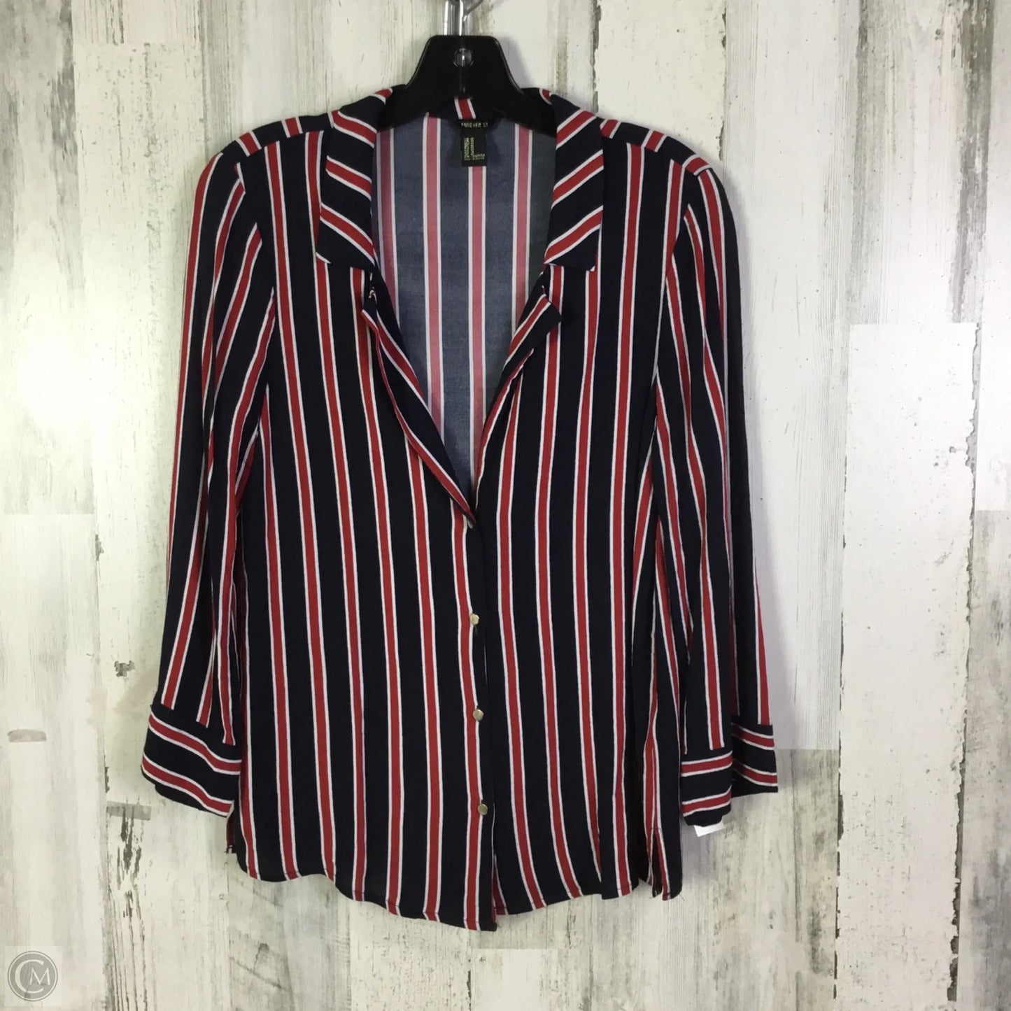 Blouse Long Sleeve By Forever 21 In Blue & Red & White, Size: M
