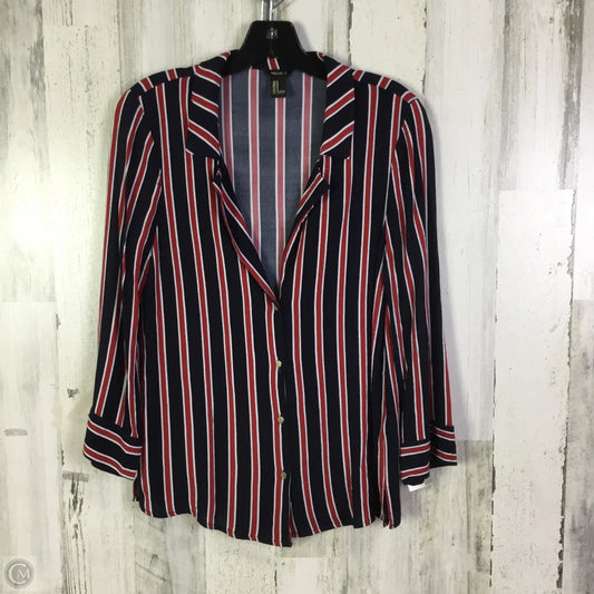 Blouse Long Sleeve By Forever 21 In Blue & Red & White, Size: M