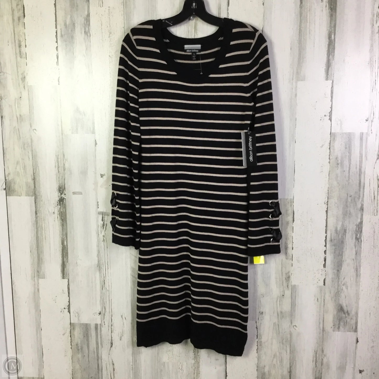 Dress Sweater By Allison Brittney In Black & Cream, Size: S