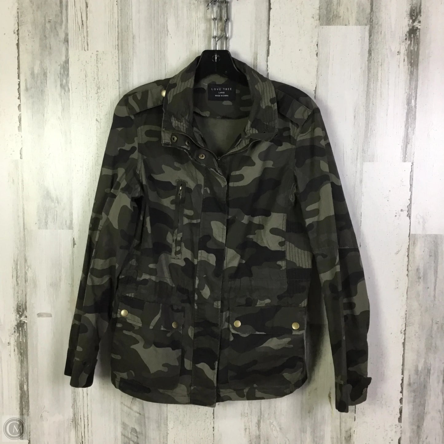 Jacket Utility By Love Tree In Camouflage Print, Size: L