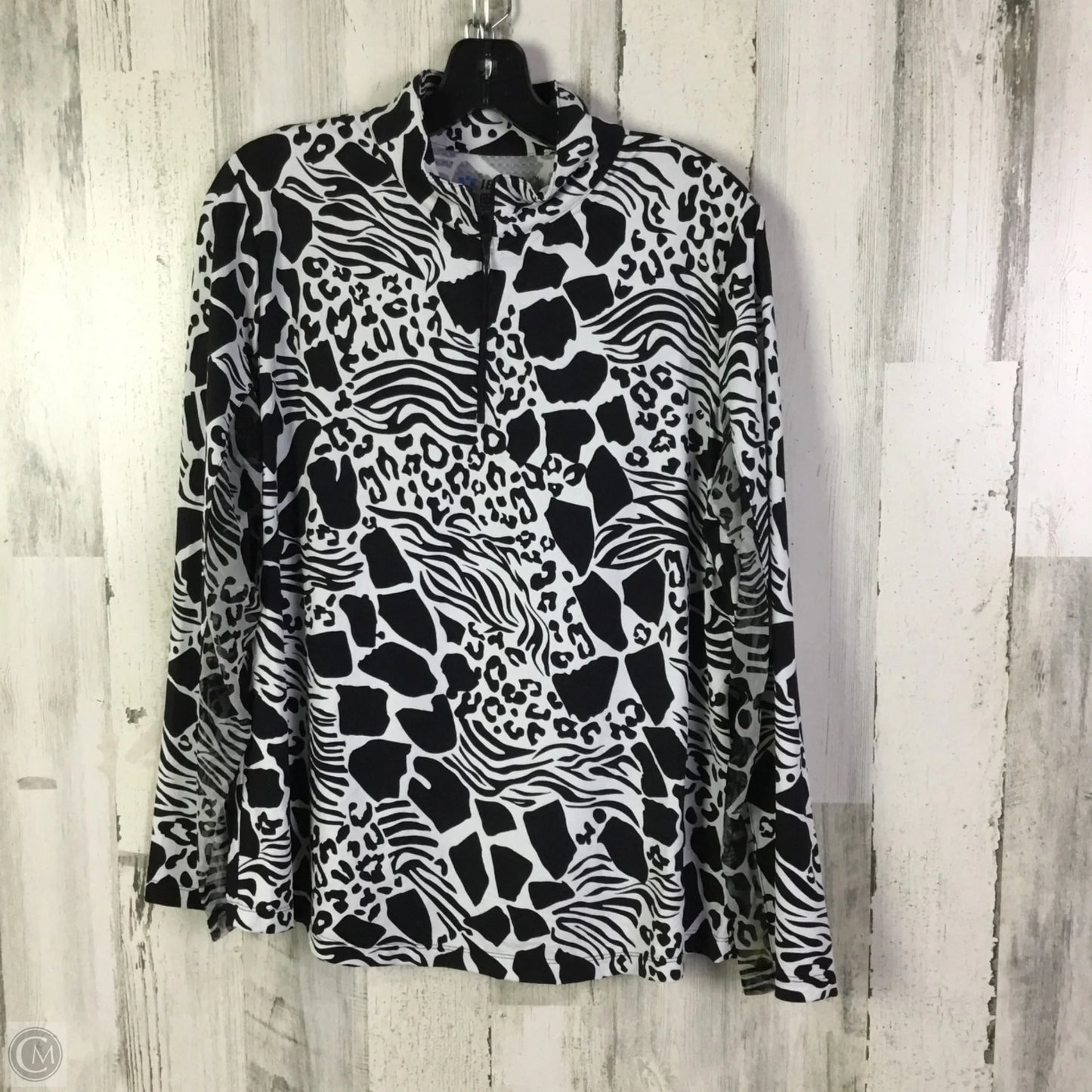 Athletic Top Long Sleeve Collar By Ibkul In Black & White, Size: Xl