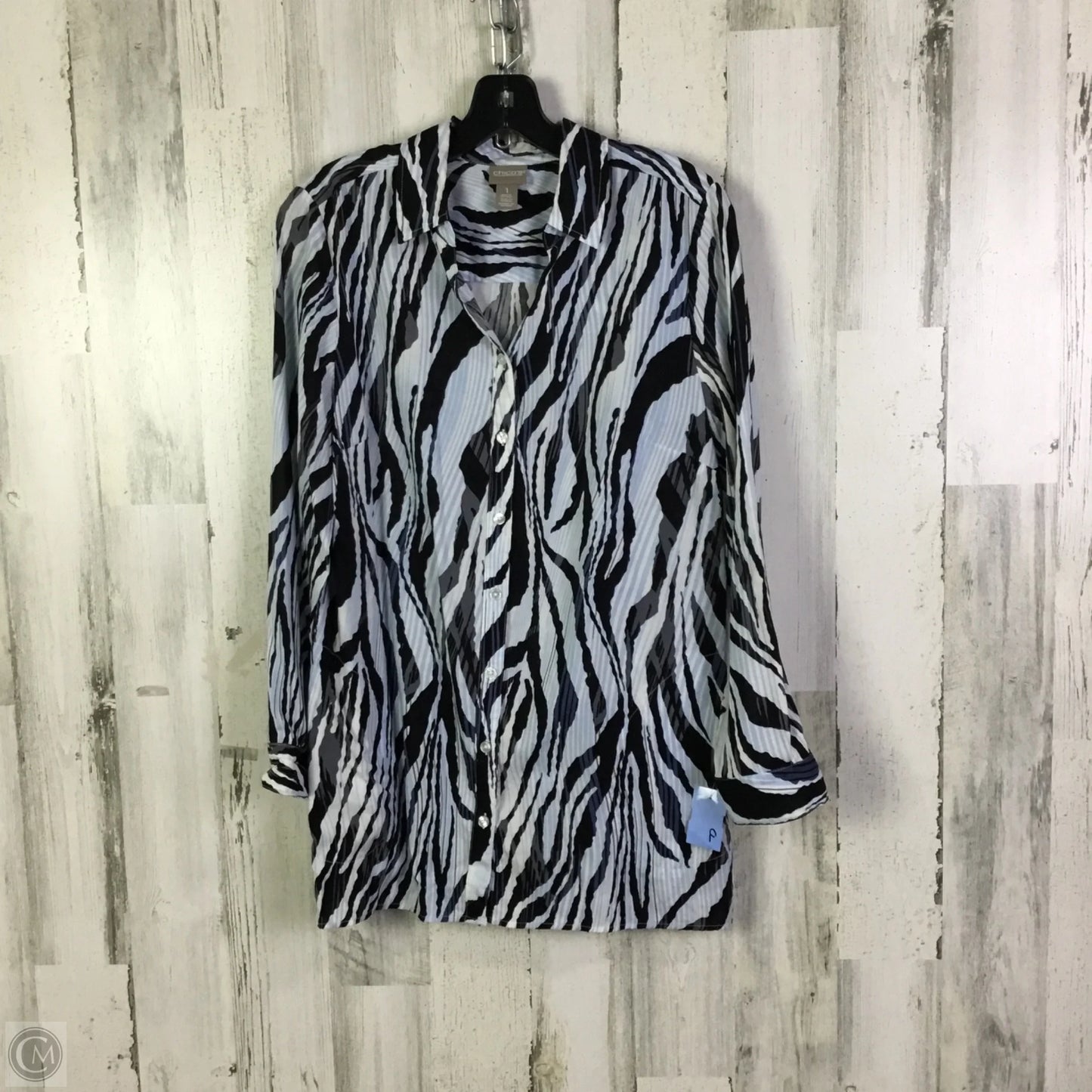 Blouse Long Sleeve By Chicos In Black & Blue, Size: M