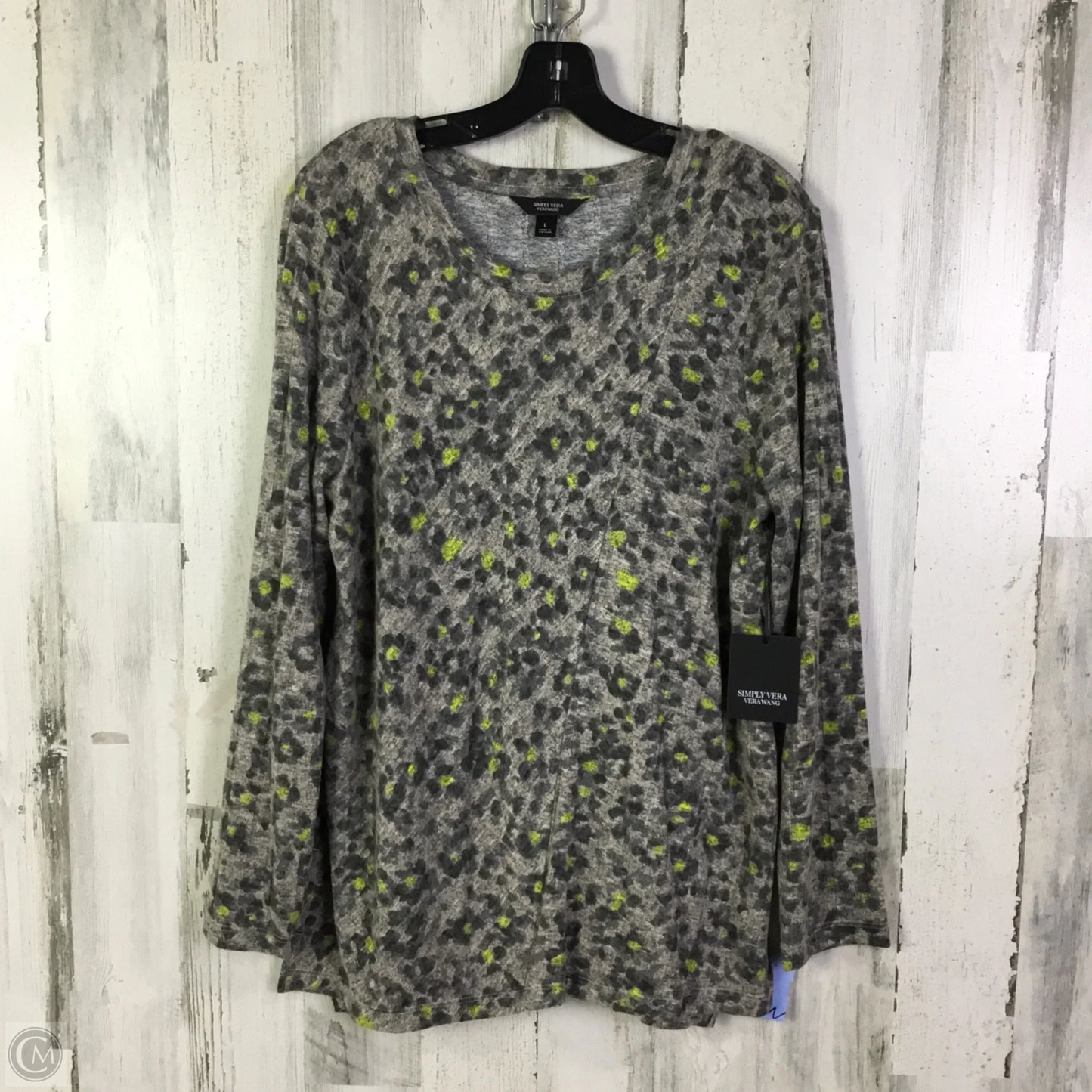 Top Long Sleeve By Simply Vera In Grey & Tan, Size: L