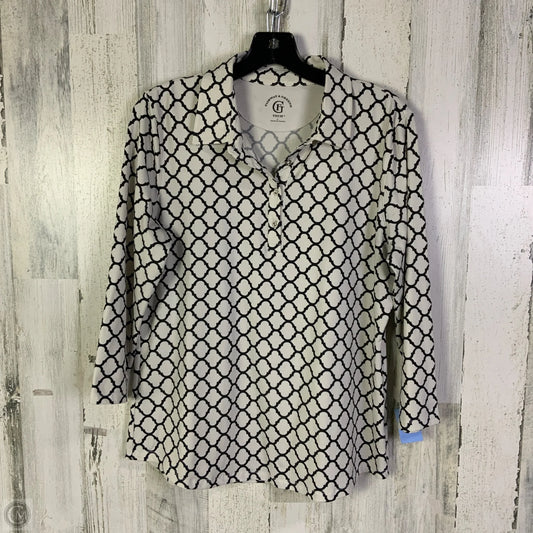 Athletic Top Long Sleeve Collar By Fairway Sport In Black & Cream, Size: L