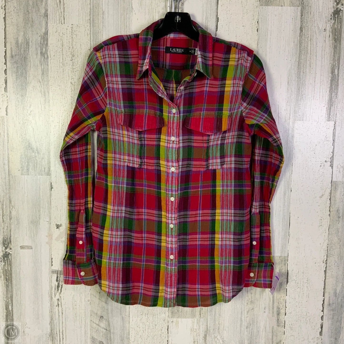 Top Long Sleeve By Lauren By Ralph Lauren In Green & Red, Size: M