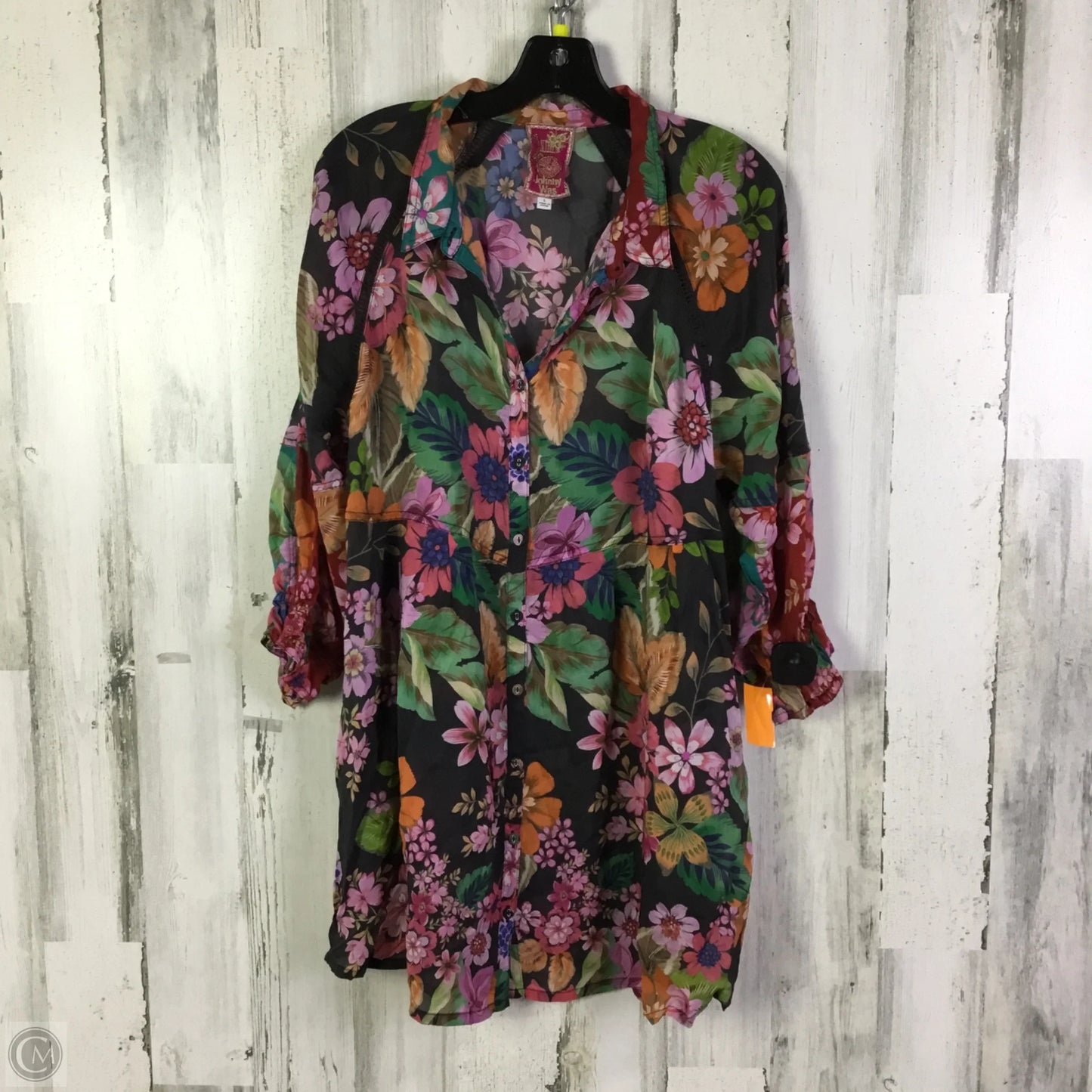 Tunic 3/4 Sleeve By Johnny Was In Black & Green, Size: L