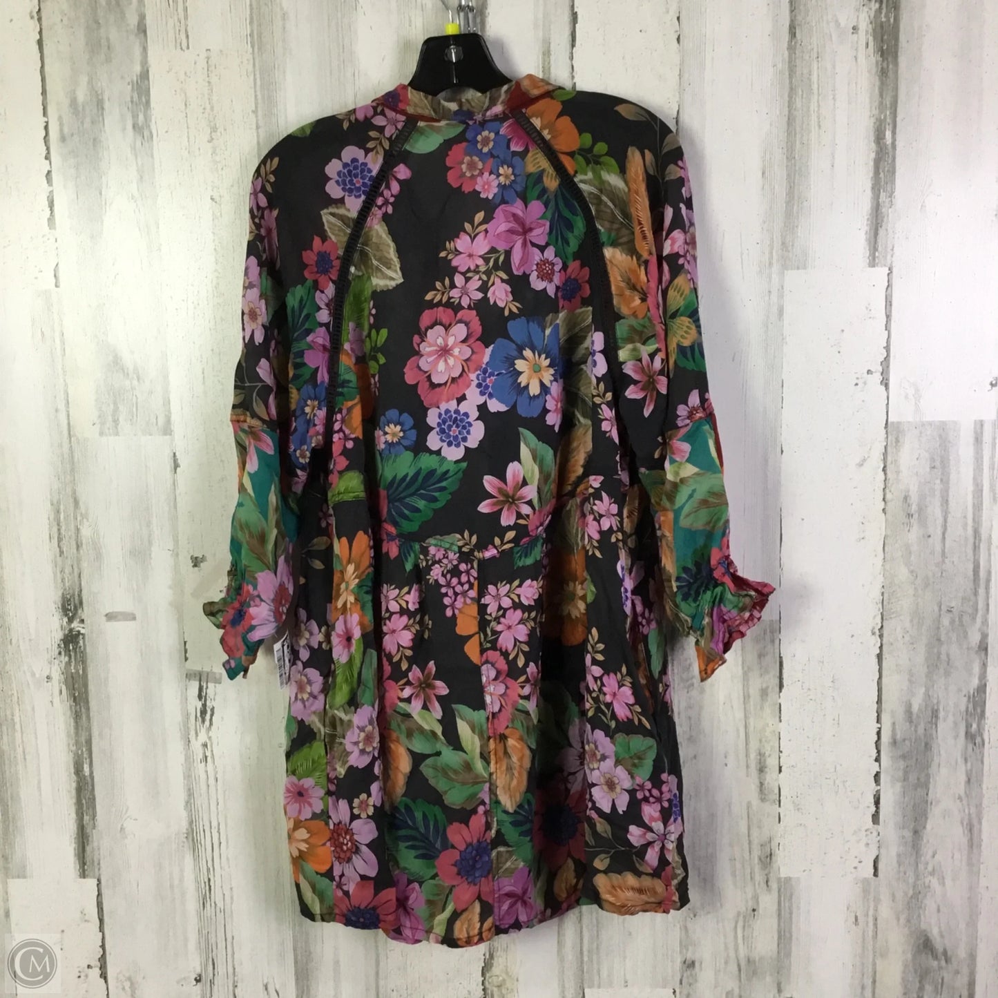 Tunic 3/4 Sleeve By Johnny Was In Black & Green, Size: L