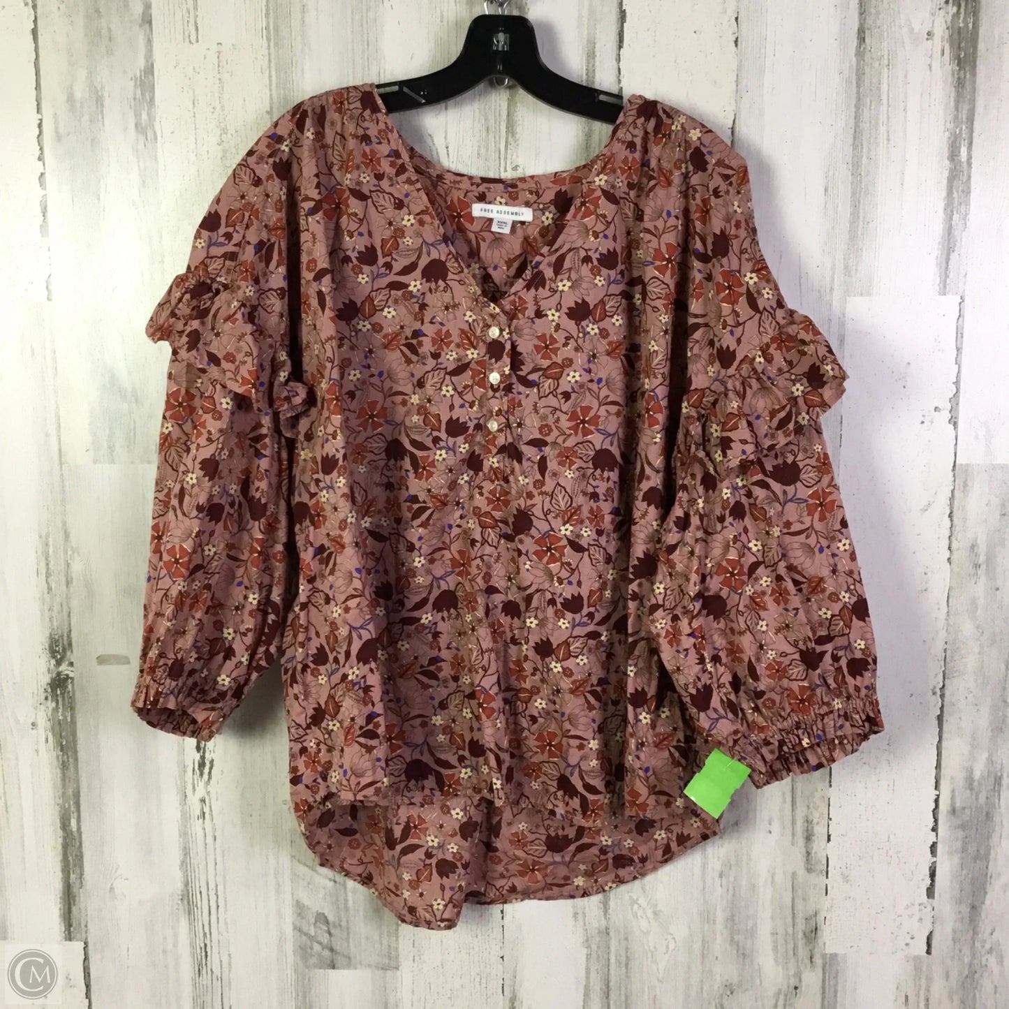 Top 3/4 Sleeve By Free Assembly In Mauve, Size: 3x
