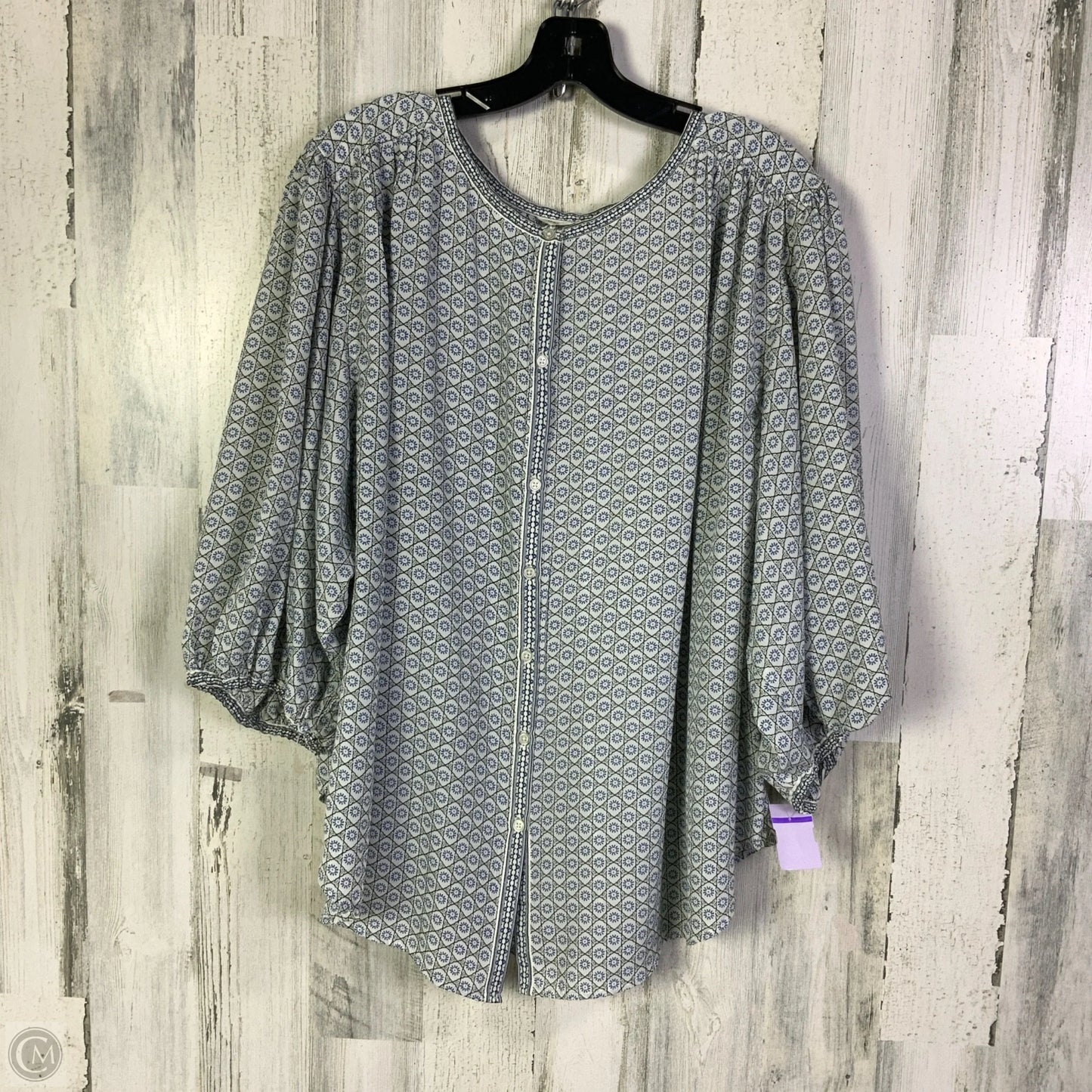Blouse Short Sleeve By Max Studio In Blue & Cream, Size: 3x