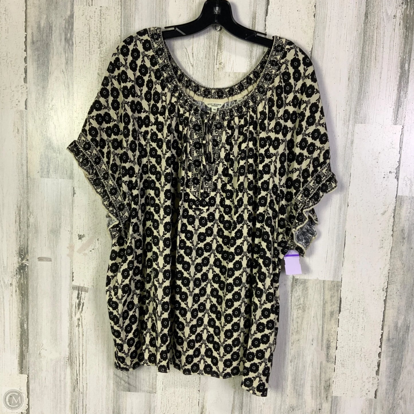 Top Short Sleeve By Max Studio In Black & Tan, Size: 3x