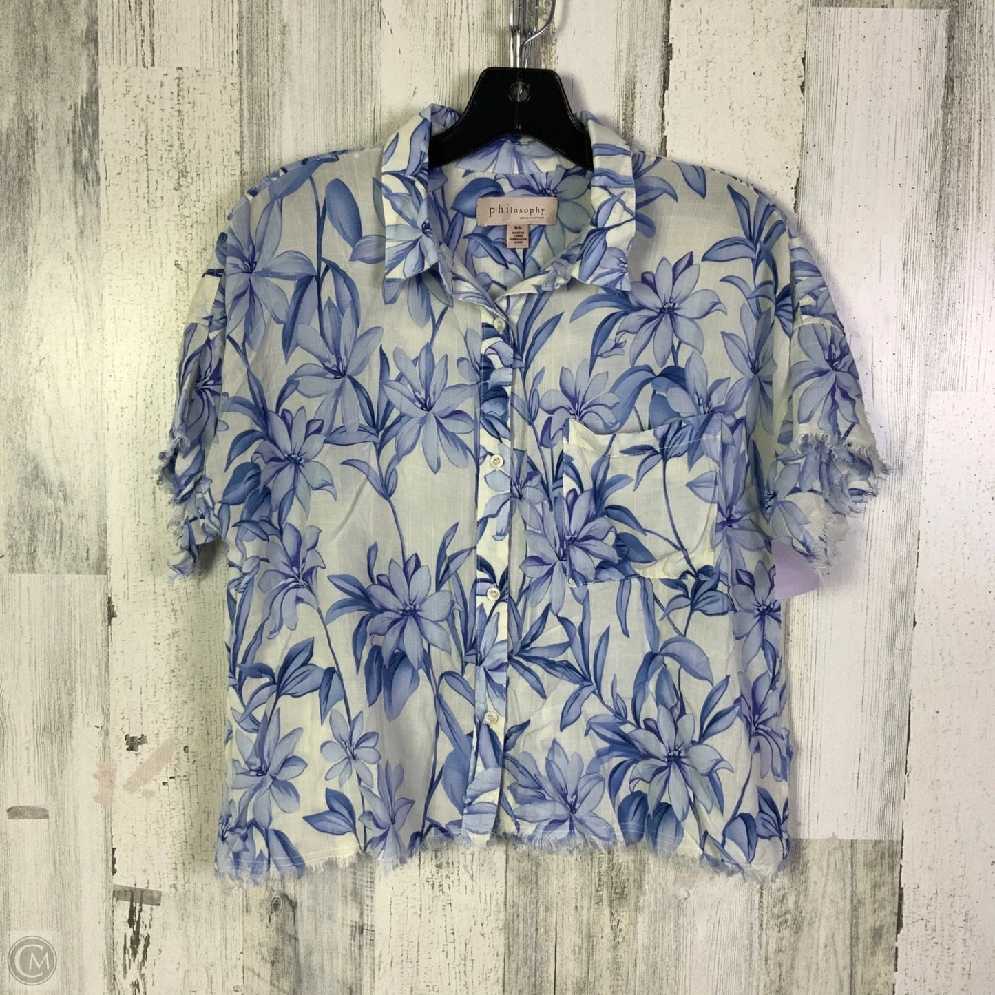 Top Short Sleeve By Philosophy In Blue & White, Size: M