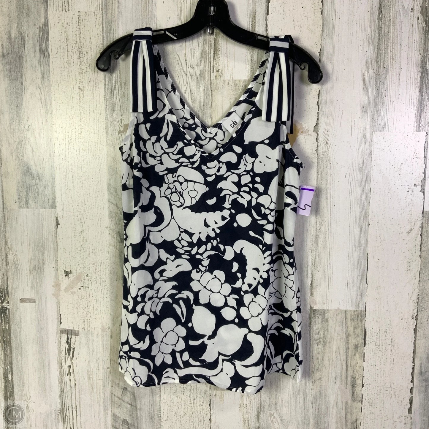 Blouse Sleeveless By Cabi In Blue & White, Size: S