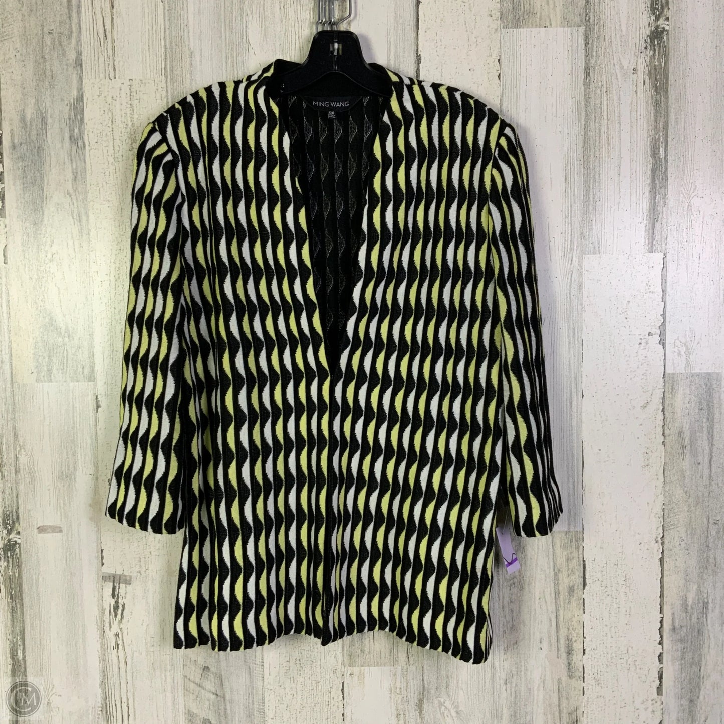 Cardigan By Ming Wang In Black & Yellow, Size: Xl