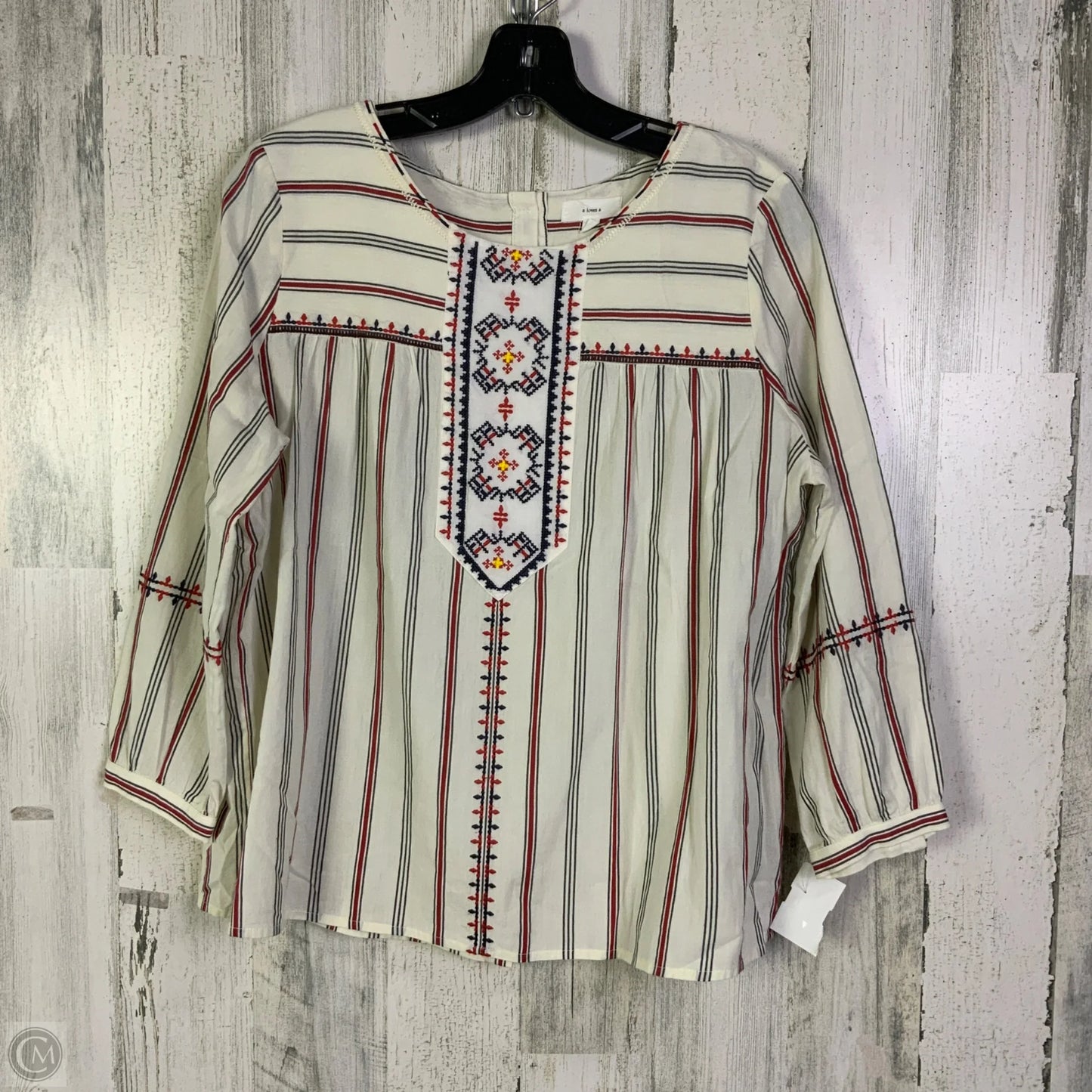 Top 3/4 Sleeve By A Loves A In Cream & Red, Size: M