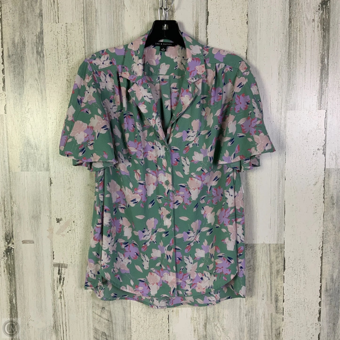 Blouse Short Sleeve By Zac And Rachel In Green & Pink, Size: M