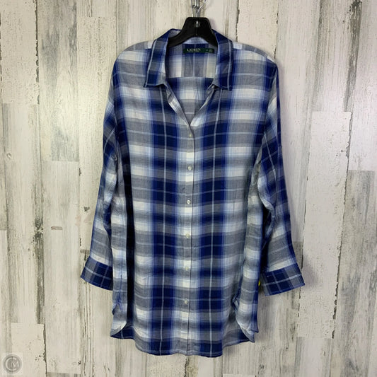 Top Long Sleeve By Lauren By Ralph Lauren In Blue & White, Size: 1x