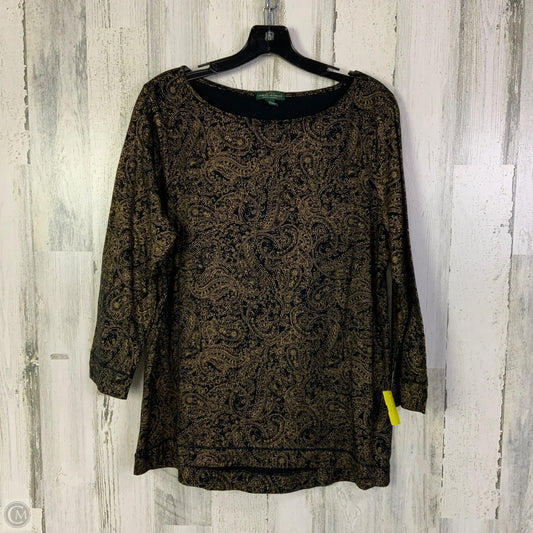 Top 3/4 Sleeve Basic By Lauren By Ralph Lauren In Black & Gold, Size: Xl