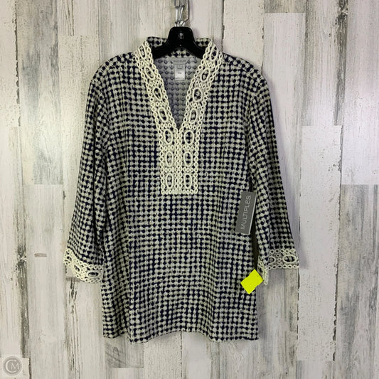 Top 3/4 Sleeve By Multiples In Blue & Cream, Size: L