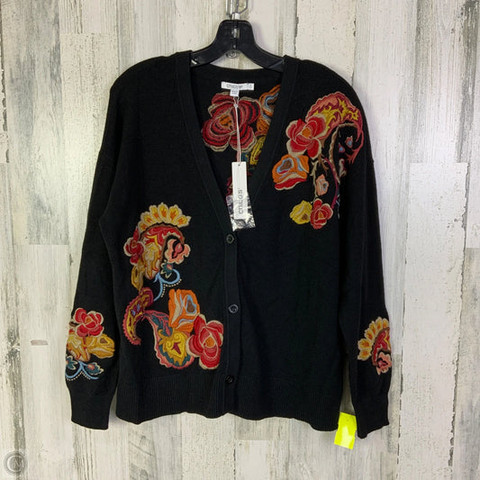 Sweater Cardigan By Chicos In Black & Red, Size: L