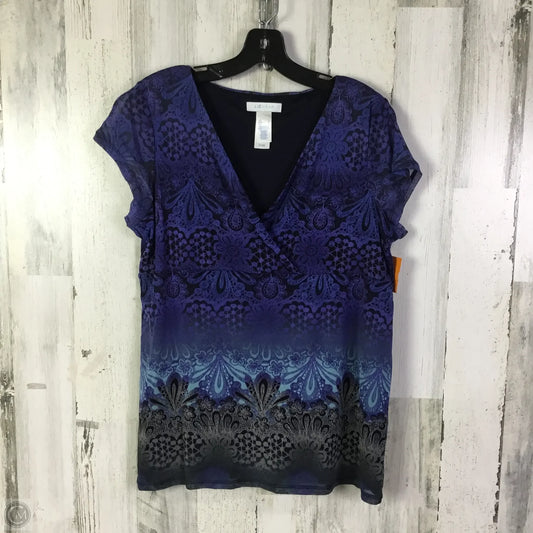 Top Short Sleeve Basic By Liz Wear In Black & Blue, Size: L