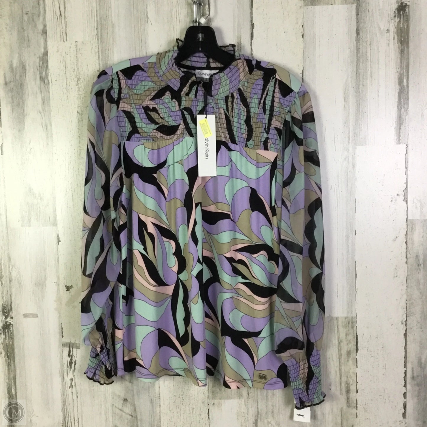 Blouse Long Sleeve By Calvin Klein In Green & Purple, Size: M